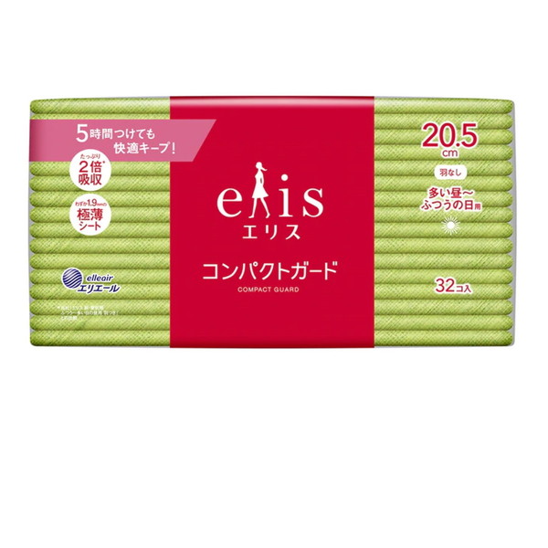 エリエール エリス コンパクトガード 多い昼～ふつうの日用 羽なし 20.5cm 32個入り×1コ エリス 生理用ナプキンの商品画像