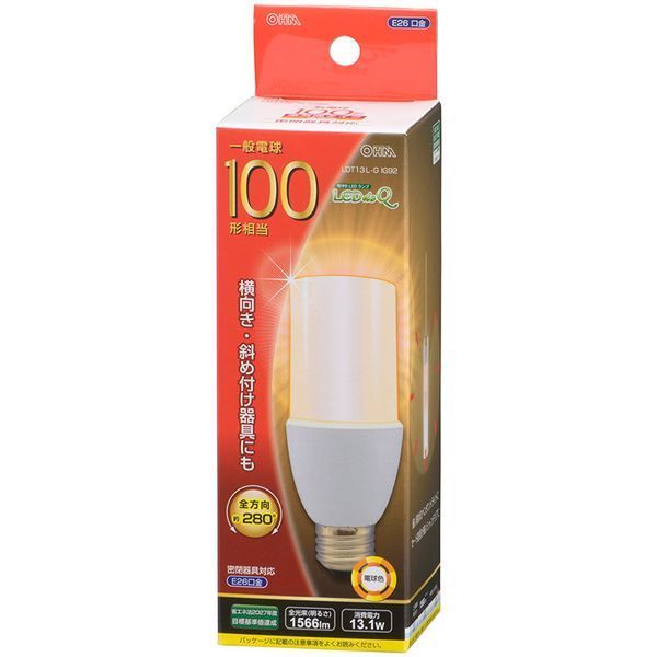 OHM LED電球 T形 LDT13L-G IG92 （電球色） ×1個 LED電球、LED蛍光灯の商品画像
