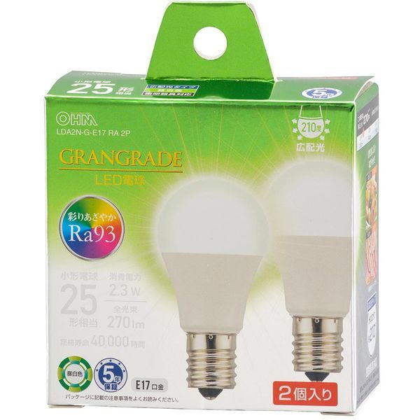 OHM 【2個】LED電球 LDA2N-G-E17 RA 2P （昼白色） ×1セット LED電球、LED蛍光灯の商品画像