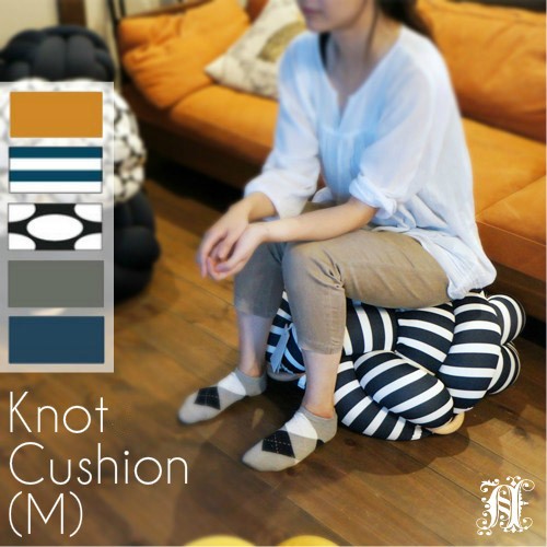 notsu Studio knot cushion (M) KNOTS STUDIO KNOT CUSHION M thickness . chair replacement stylish yellow color navy "zaisu" seat interior stripe is possible to choose 