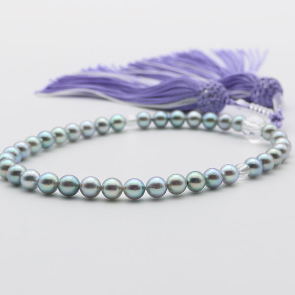 真珠 数珠 あこや真珠 数珠 7mm-7.5mm ブルーグレーカラー 新色 紫房 アコヤ本真珠 冠婚葬祭 葬儀 法事 お葬式 13709