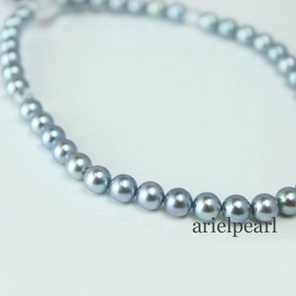 真珠 数珠 パール 念珠 あこや本真珠 数珠 アコヤ真珠 6mm-6.5mm グレーカラー 正絹 紫房 14776