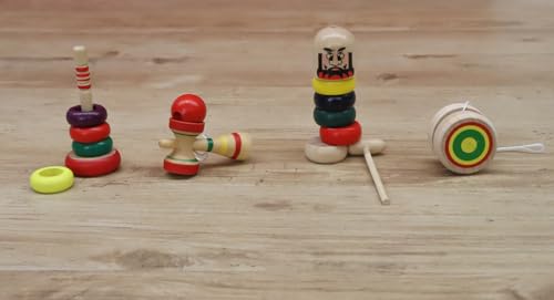  Mini Mini японский прошлое в то время как. из дерева игрушка 4 вида комплект (...*.. шар *daruma сбрасывание *yo-yo- каждый 1 штук )