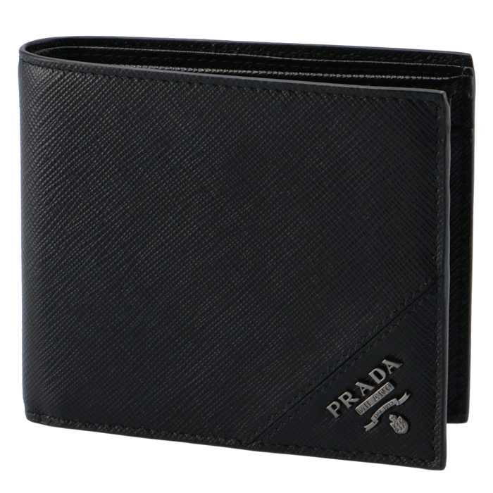 美品☆PRADA プラダ サフィアーノ メタル 二つ折り財布 2MO738 ロゴ プラダ サフィアーノメタル 二つ折り財布 2MO738 QME F0002（NERO