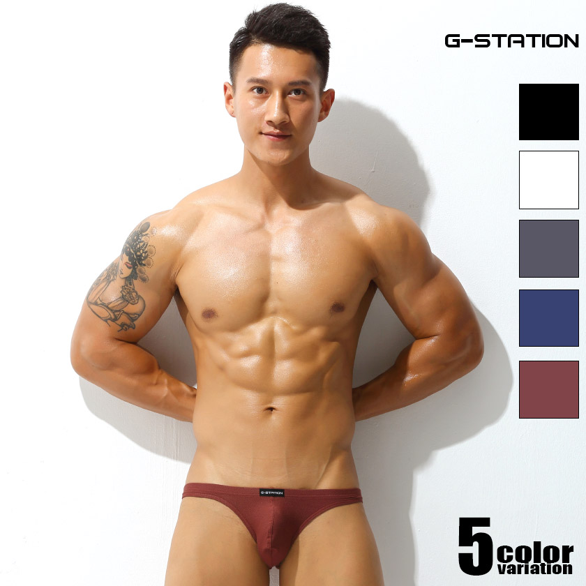  bikini Brief G-Stationji- station silk ... mesh man underwear iz solid sewing full back mesh White Day 