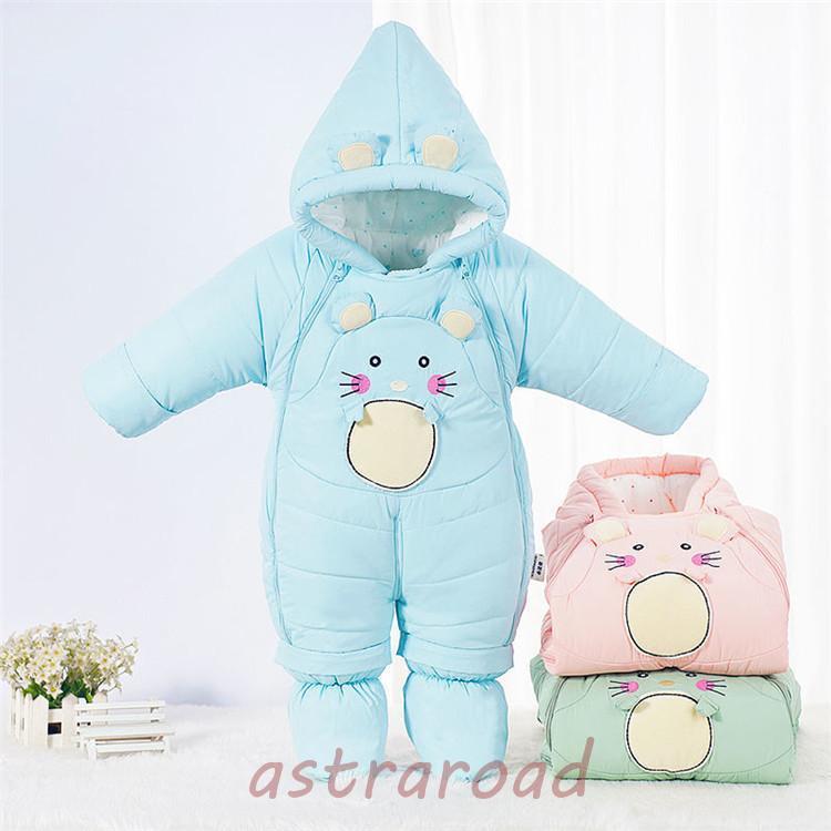  autumn winter baby rompers down coat coverall Jump suit with a hood . protection against cold down jacket man girl celebration of a birth baby clothes cotton inside 