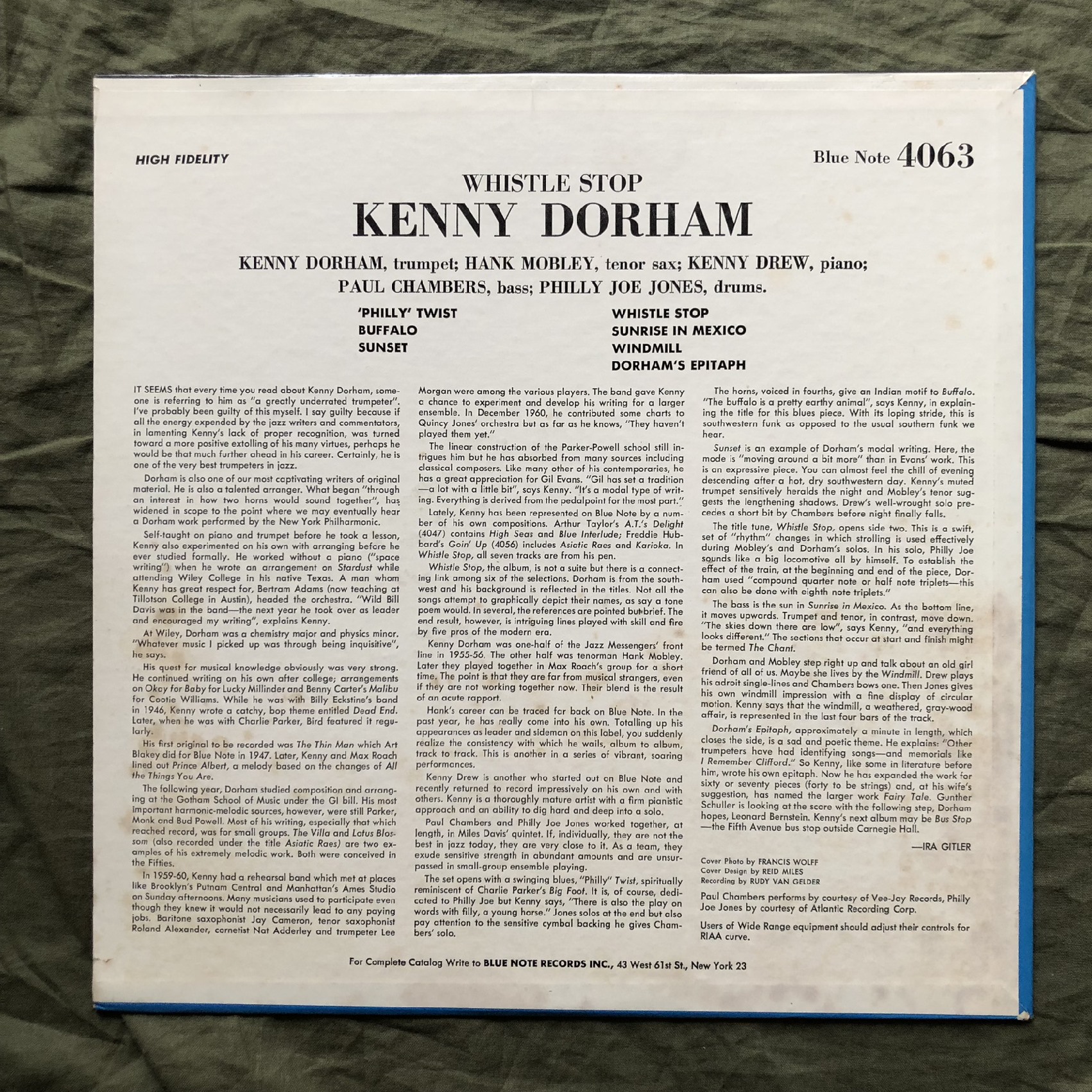 . confidence Hara Collection beautiful record good jacket super valuable record BLP 4063 USA mono 1961 year American original Release record Kenny Dorham LP record Whistle Stop
