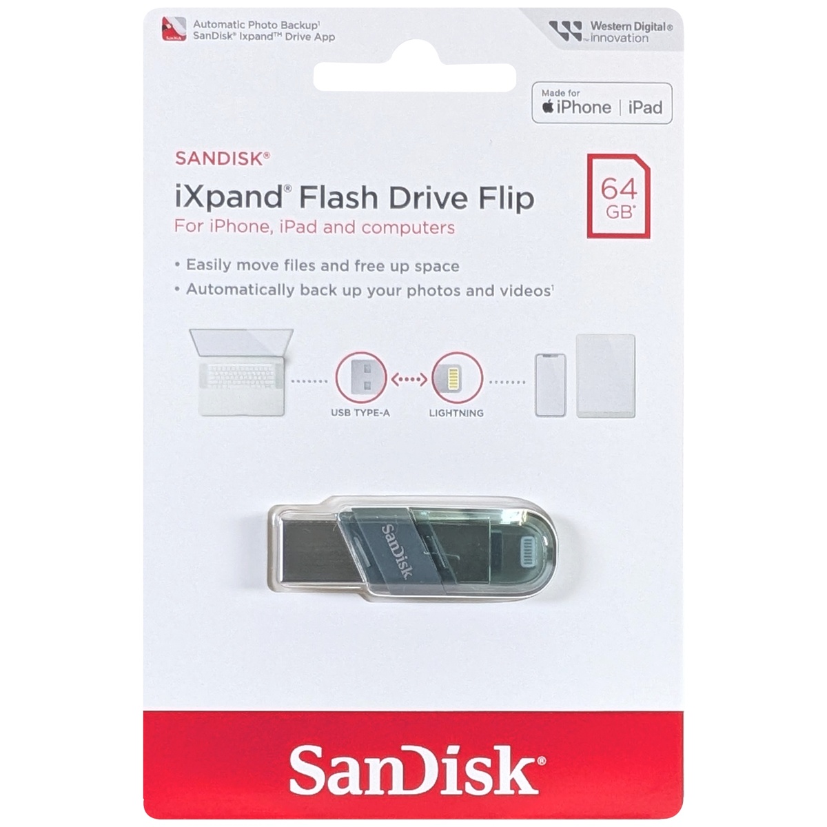 SanDisk iXpand Flash Drive Flip SDIX90N-128G-GN6NE （128GB Sea