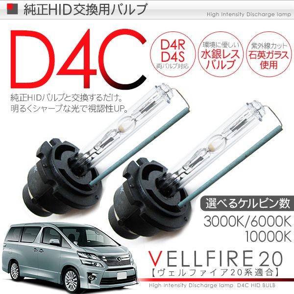 ヴェルファイア20系 D4C HIDバルブ （3000K/4300K/6000K/8000K/10000K