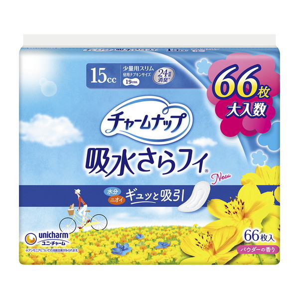 ユニチャーム チャームナップ 吸水さらフィ ナプキンタイプ 少量用スリム パウダーの香り 15cc 66枚 × 1袋の商品画像