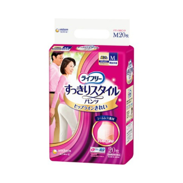 unicharm ユニチャーム ライフリー すっきりスタイルパンツ 男女共用 ナチュラルピンク Mサイズ 300ml 20枚 × 3袋 ライフリー ライフリー すっきりスタイルパンツ パンツ型おむつの商品画像
