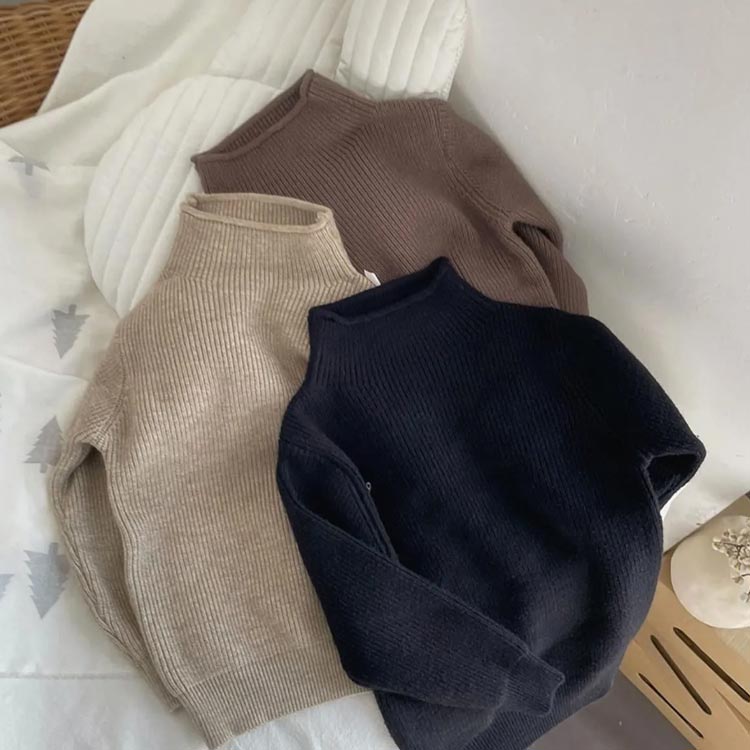  Kids ребра вязаный свитер ta-toru шея одноцветный девочка девушки casual простой теплый с высоким воротником вязаный внутренний li свинья -toru надеты сердце 