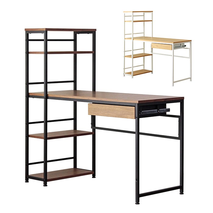 岩附 カスターノ 収納ラック付デスク W1205×D550×H1230mm IWP-120 （ウォールナットブラウン）の商品画像