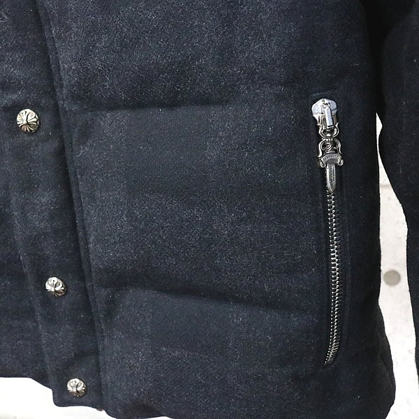CHROME HEARTS Ginza shop Chrome Hearts in voice attaching STIFF down jacket leather × wool size:L black 94461