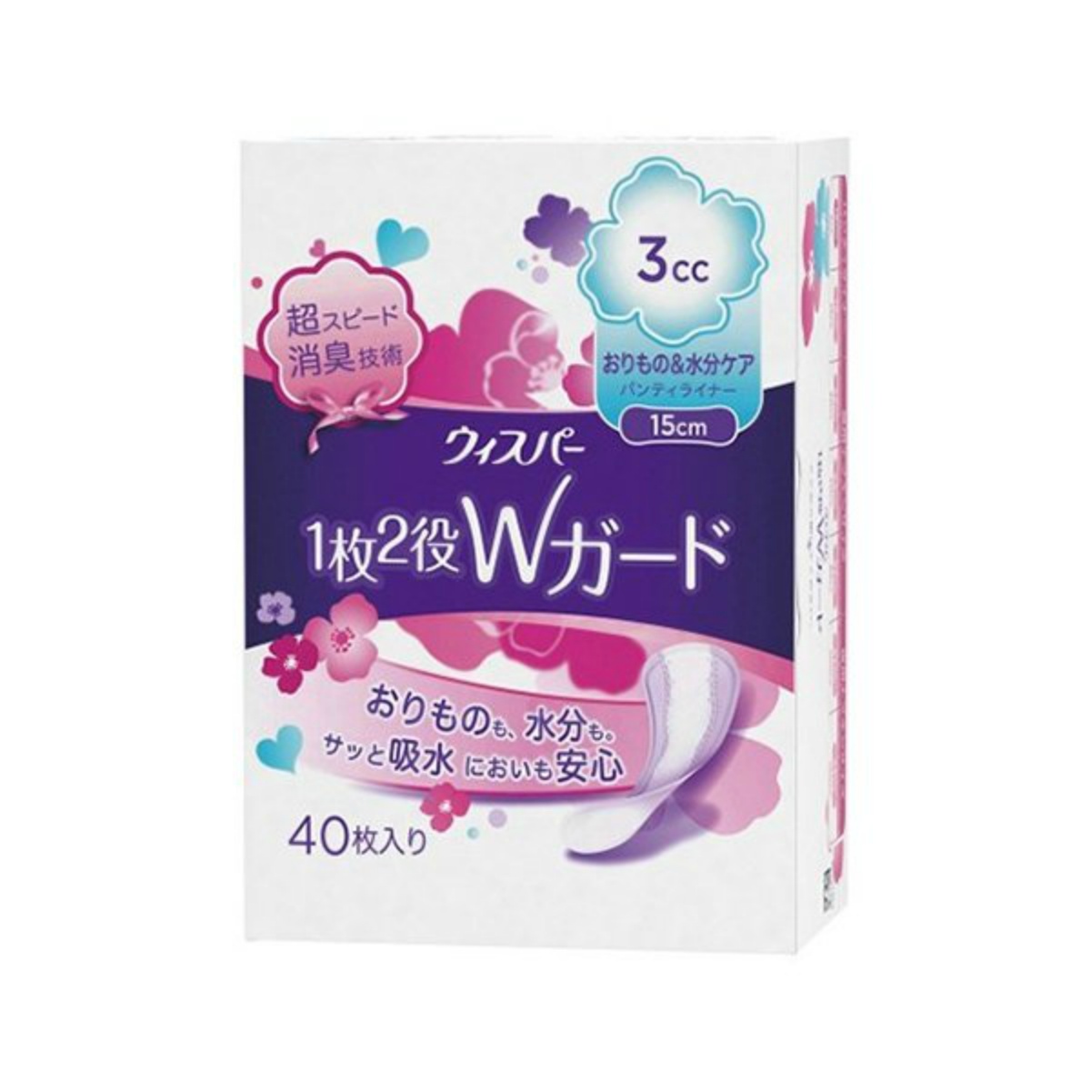 ウィスパー 1枚2役Wガード 吸水ライナー おりもの＆水分ケア 3cc 15cm 40枚 × 1袋の商品画像