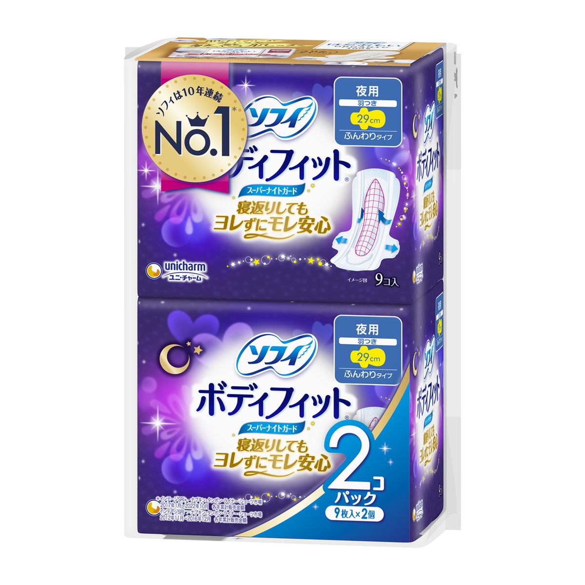 ソフィ ボディフィット スーパーナイトガード 夜用 羽つき 29cm 9コ入り×2コパック×1組（9コ入×2）の商品画像