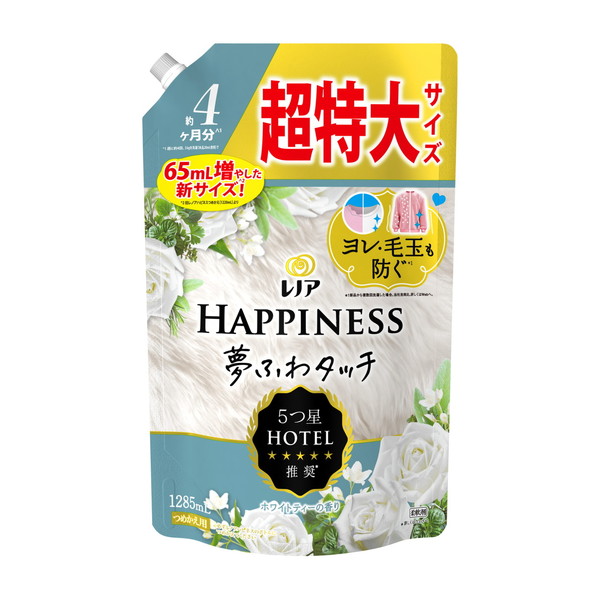 レノアハピネス 夢ふわタッチ 上品で心地よいホワイトティーの香り 柔軟剤 詰替用 1285ml × 1個の商品画像
