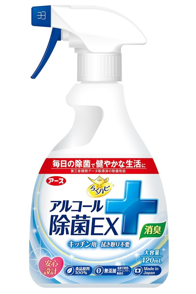 アース製薬 らくハピ アルコール除菌EX 本体 420ml×1個 キッチン用除菌剤の商品画像