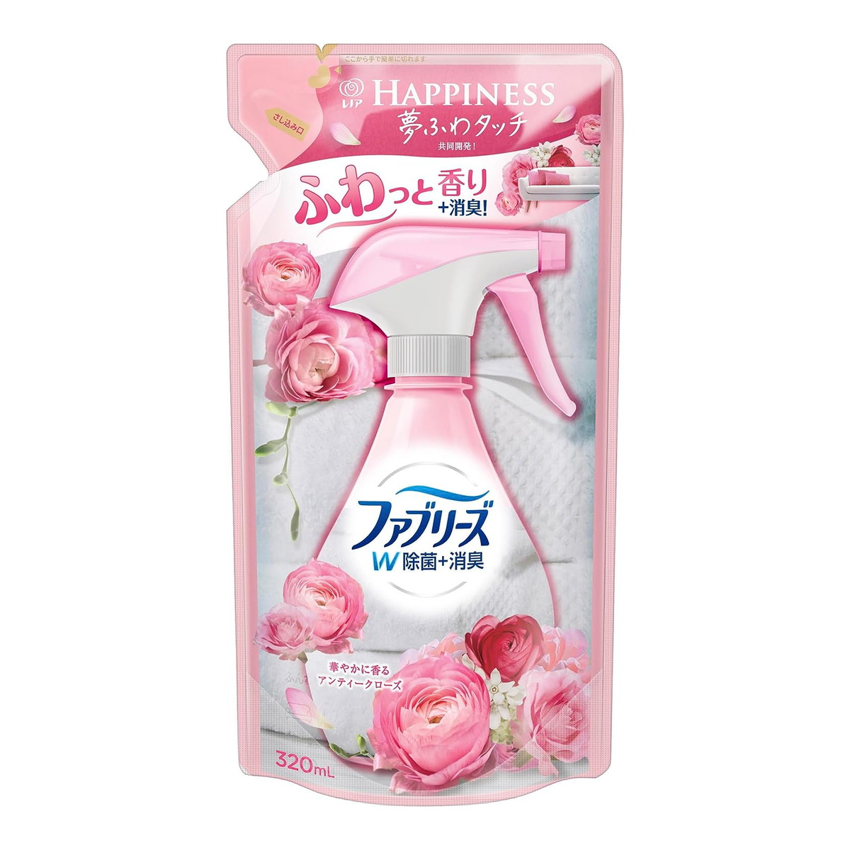 P&G ファブリーズ 布用 W除菌 with レノアハピネス アンティークローズ＆フローラルの香り つめかえ用 320ml×10個 ファブリーズ 部屋用（芳香剤、消臭剤）の商品画像