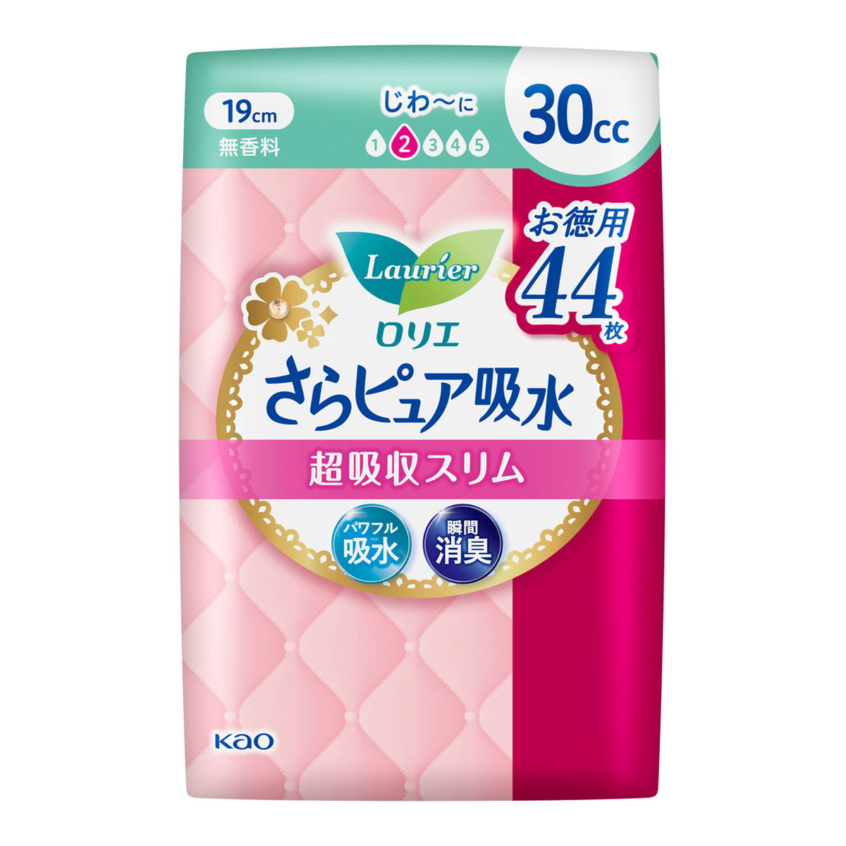 Kao ロリエ さらピュア吸水 超吸収スリム 30cc 無香料 44枚 × 1袋の商品画像