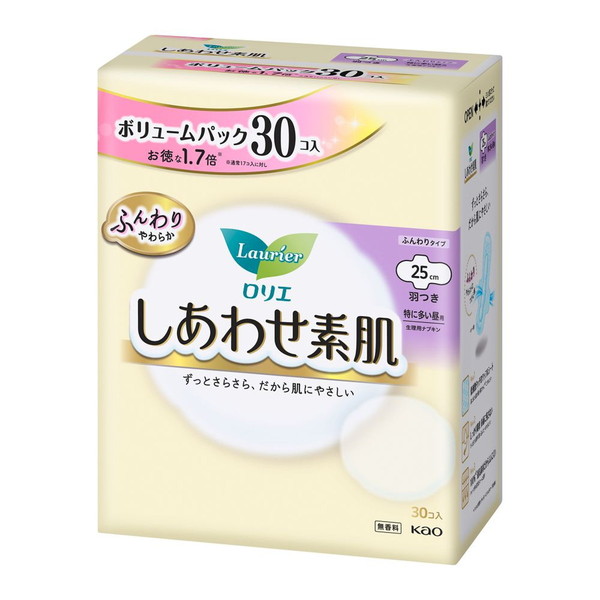 ロリエ しあわせ素肌 ボリュームパック ふんわりタイプ 特に多い昼用 羽つき 25cm 30コ入×1コの商品画像