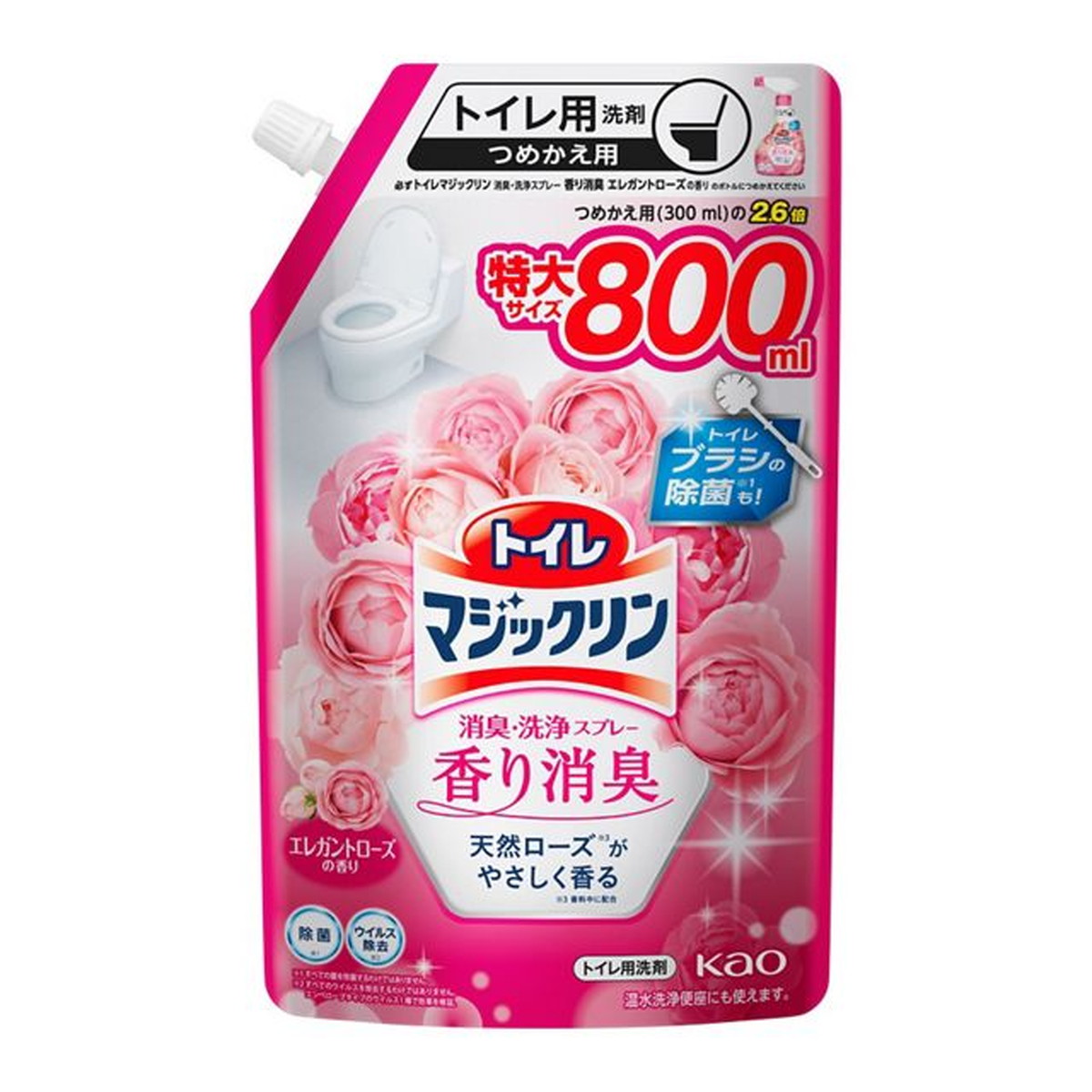 花王 トイレマジックリン 消臭洗浄スプレー 香り消臭 エレガントローズの香り つめかえ用 800ml × 1個の商品画像