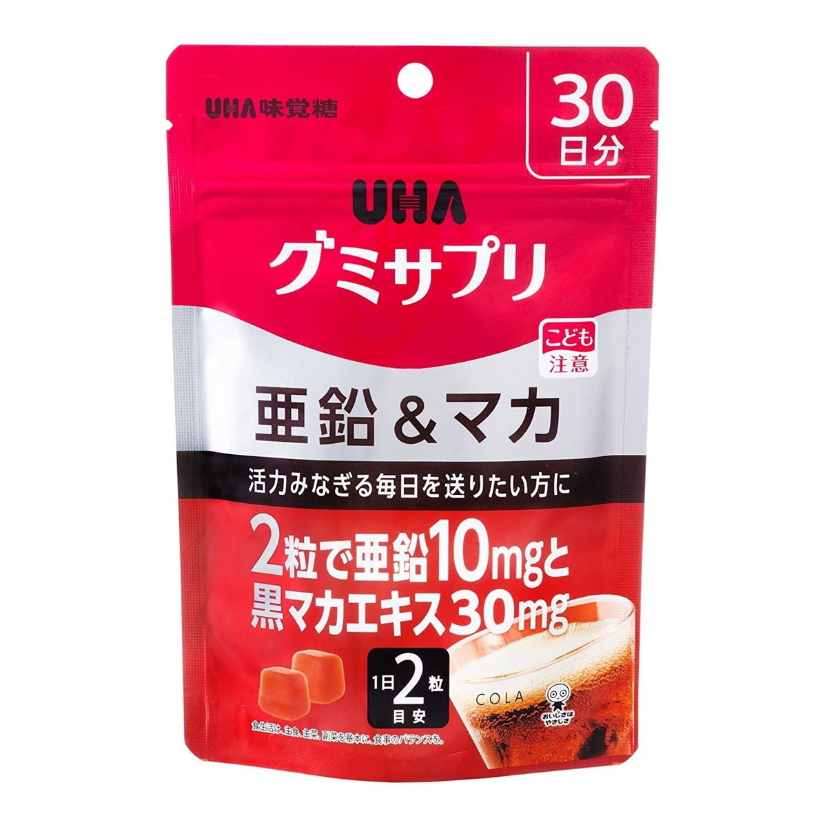 UHA味覚糖 グミサプリ 亜鉛＆マカ スタンドパウチ 30日分 60粒 × 1個の商品画像