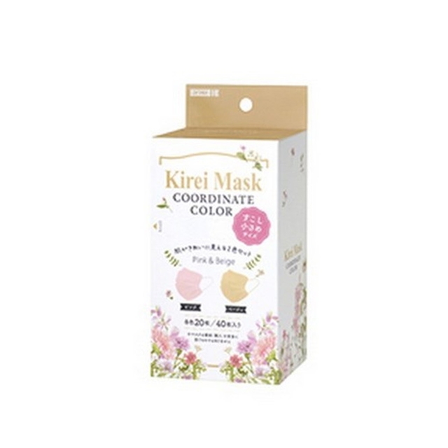 川本産業 川本産業 キレイマスク コーディネートカラー すこし小さめサイズ ピンク/ベージュ 40枚セット（20枚入×2色）×24個 衛生用品マスクの商品画像