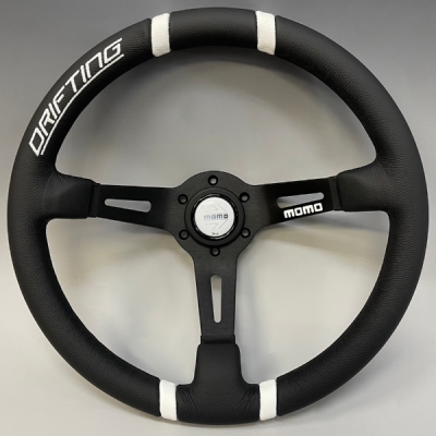 MOMO MOMO DRIFTING 35Φ 85mm DEEP BKレザー/BKスポーク （WHITE） ハンドルカバー、ステアリングの商品画像