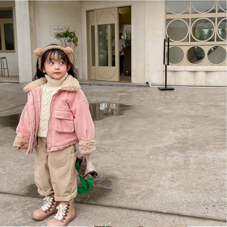  вельвет пальто Kids внешний девочка боа жакет ребенок одежда блузон короткий защищающий от холода толстый осень-зима .... теплый casual ..