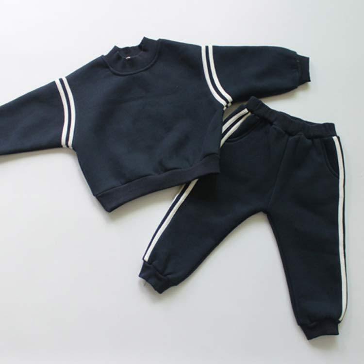  ребенок одежда выставить девочка мужчина Kids tops длинный рукав футболка с высоким воротником боковой линия брюки длинные брюки обратная сторона ворсистый одноцветный верх и низ 2 позиций комплект s