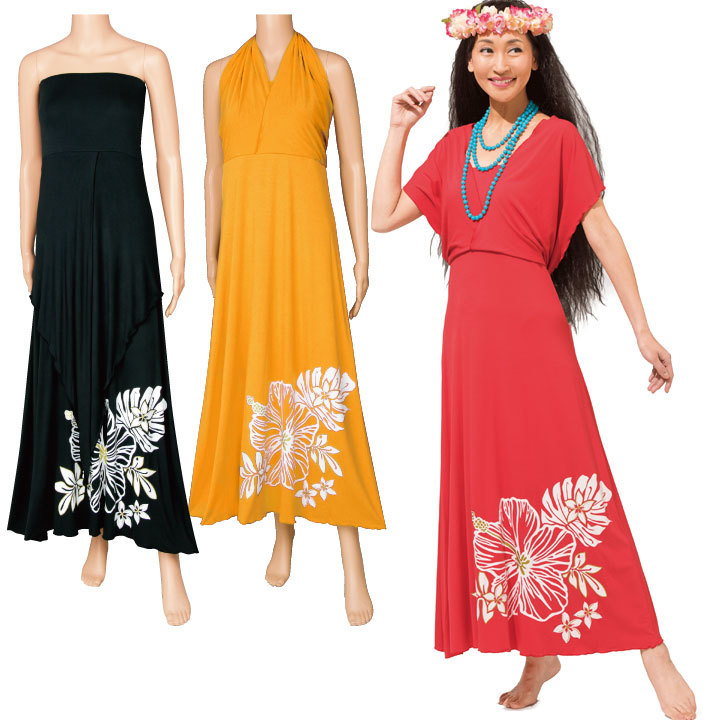  immediate payment * bare top dress hula dance maxi skirt sash dress resort dress OP308-1-3174 Hawaiian dress long skirt 