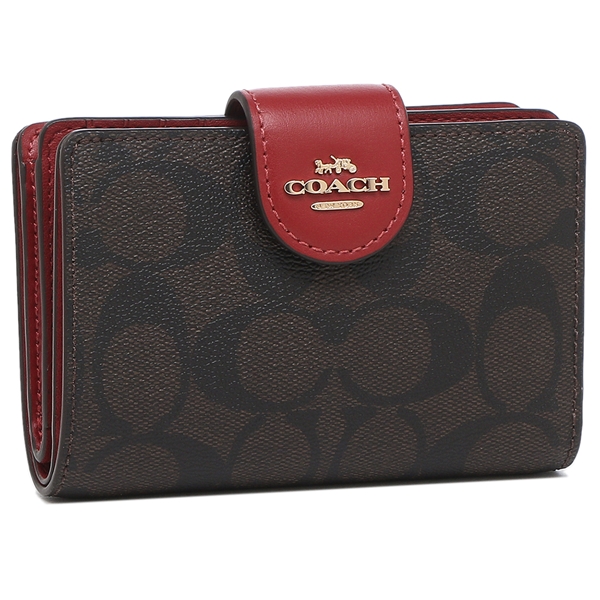 COACH ミディアム コーナー ジップ ウォレット シグネチャー キャンバス C0082 IMRVQ（ブラウン/1941レッド） レディース二つ折り財布の商品画像