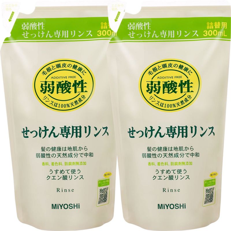 ミヨシ石鹸 ミヨシ石鹸 無添加せっけん専用リンス 詰替用 300ml ×2 レディースコンディショナー、リンスの商品画像