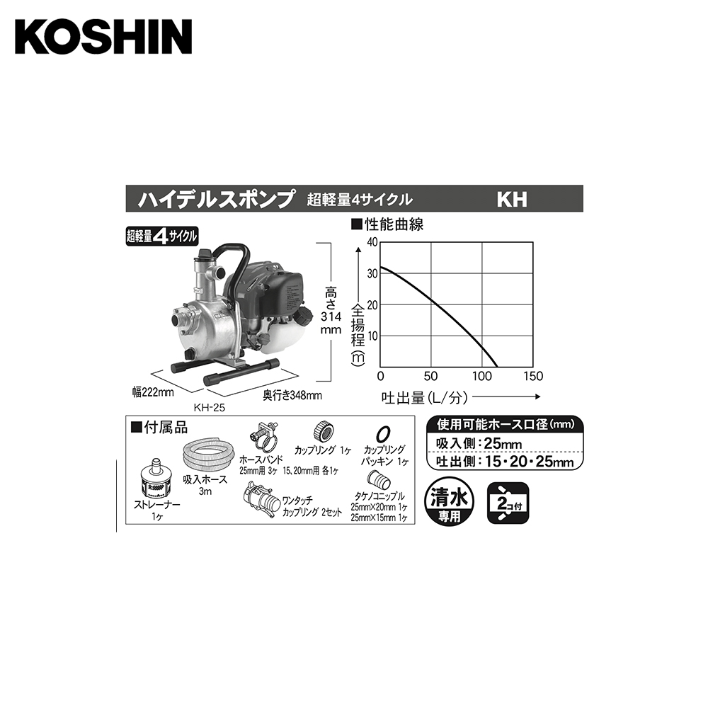 KOSHINl Koshin супер-легкий 4 cycle двигатель высокий Dell s насос KH-25(KH-25-AAA-0)