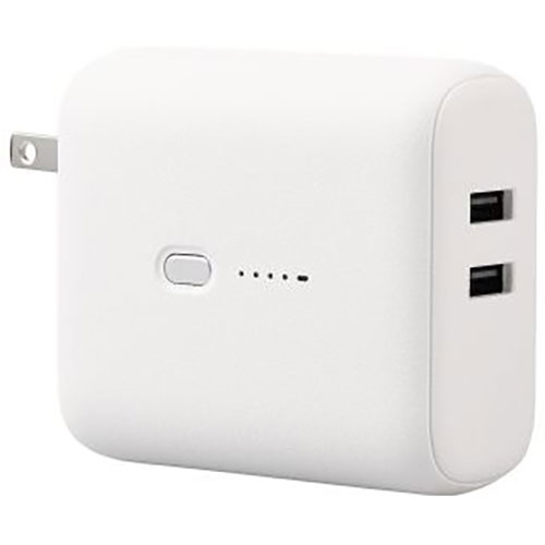DE-AC06-5000WF （AC充電器一体モバイルバッテリー 12W/A×2 5000mAh ホワイトフェイス）の商品画像