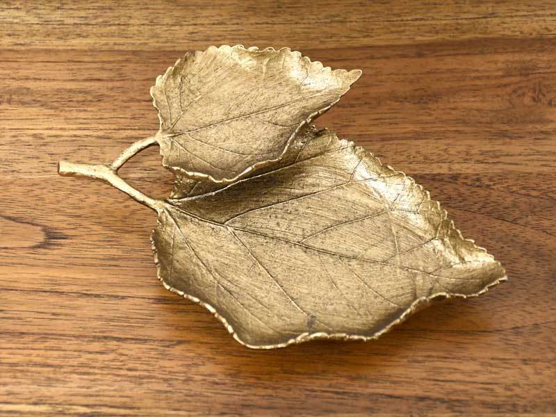 2 step leaf tray Gold antique manner leaf stylish interior display accessory tray shop supplies Cafe store case Asian 