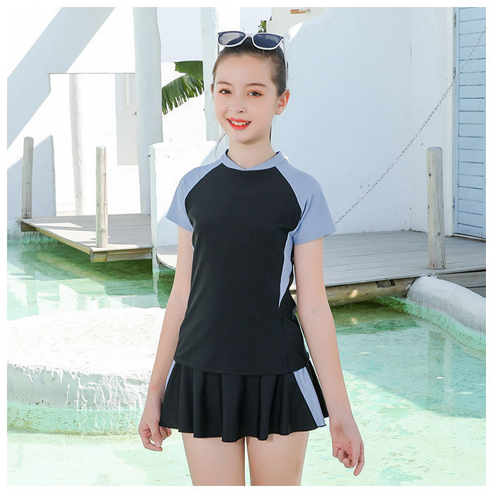  Kids swimsuit girl separate 2 point set for children swimsuit tops short pants attaching skirt pants skirt school swimsuit tankini 