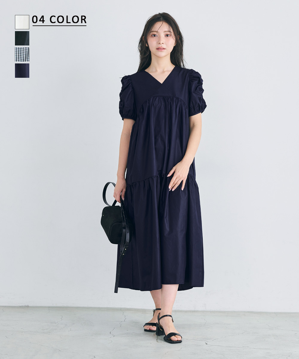 パフスリーブロングワンピース