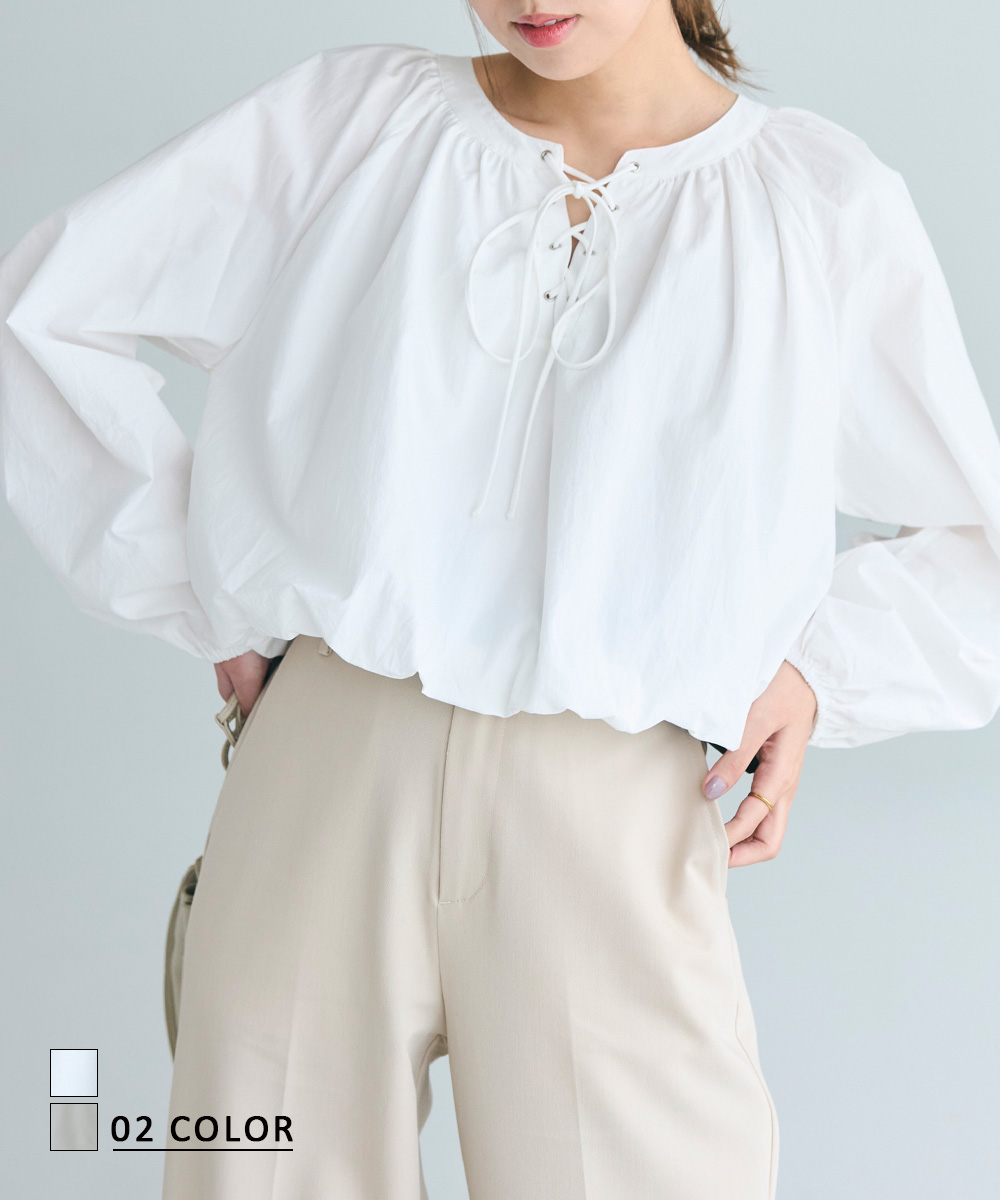 レースアップバルーンブラウス