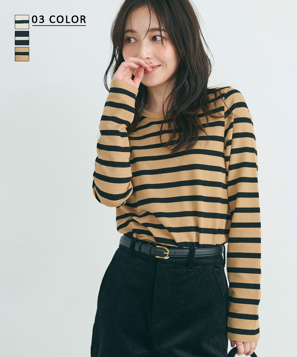 クルーネックボーダートップス