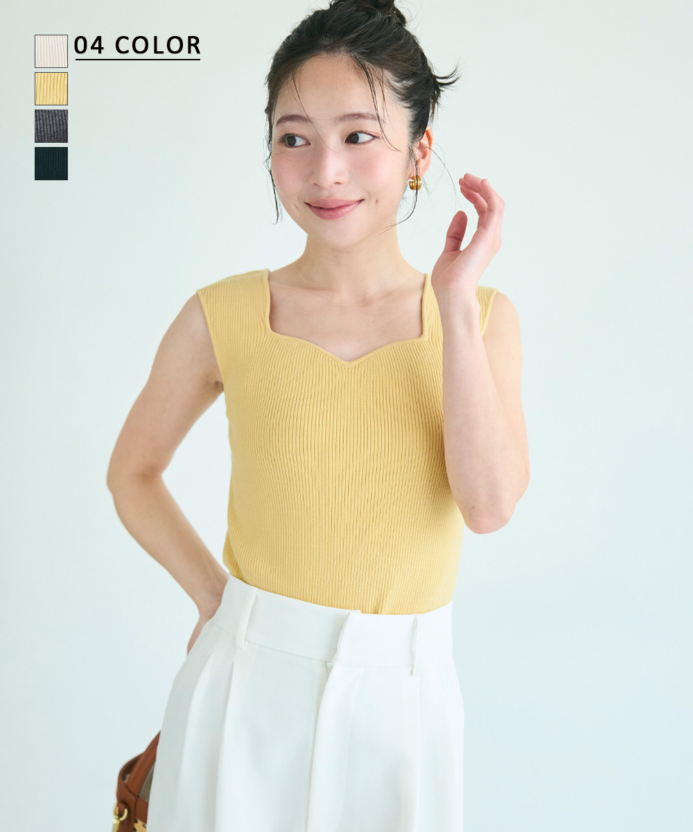 ハートネックリブニット