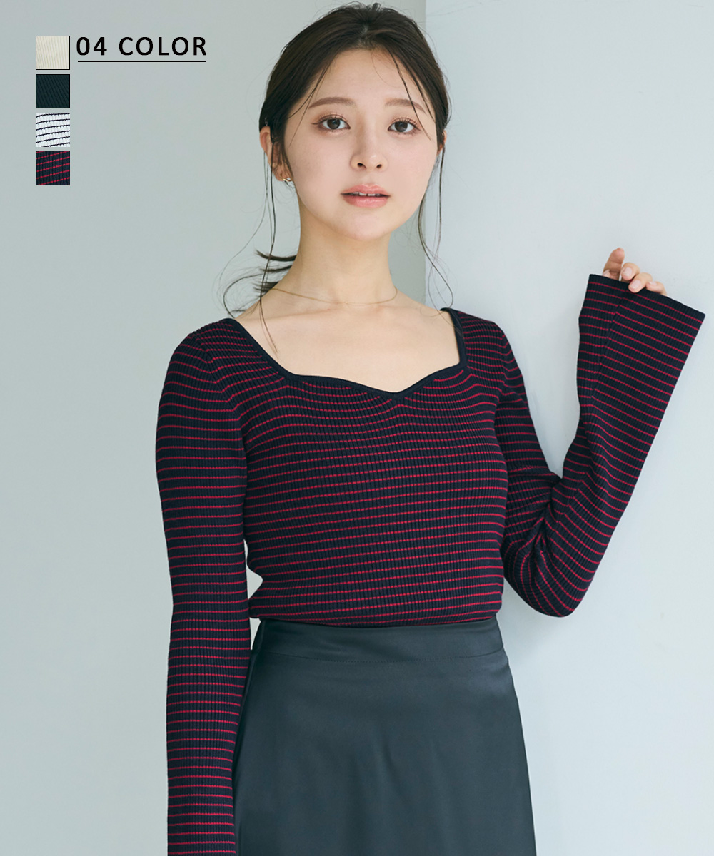 ハートネックフレアスリーブニット