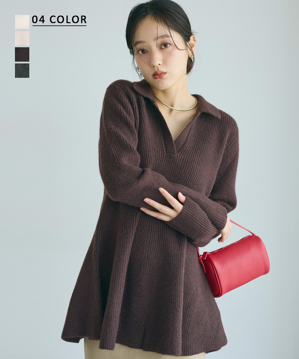 襟付きペプラムニット