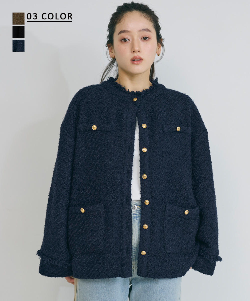 【HARUKA DESIGN】ゴールドボタンツイードジャケット