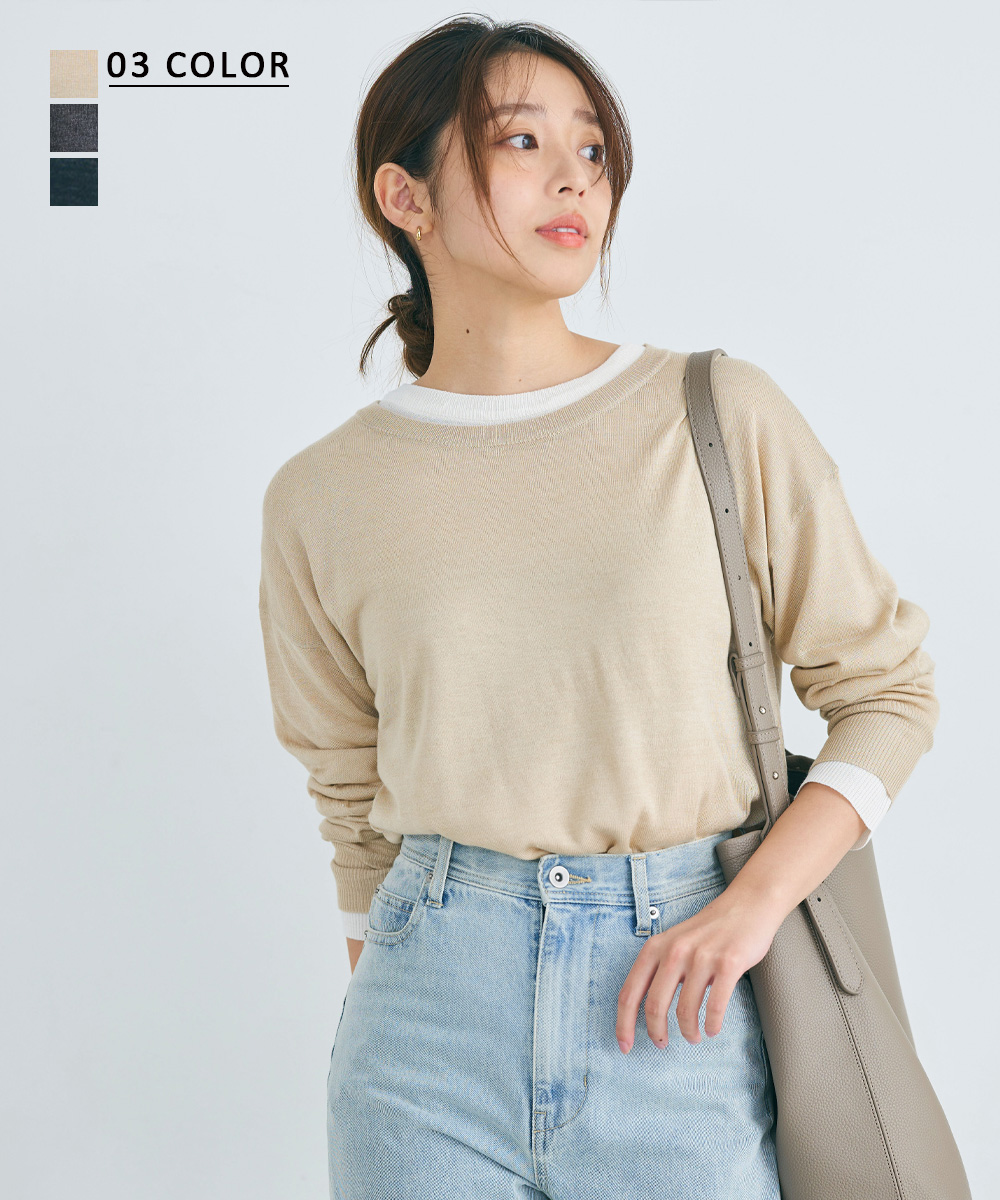 シアークルーネックニット