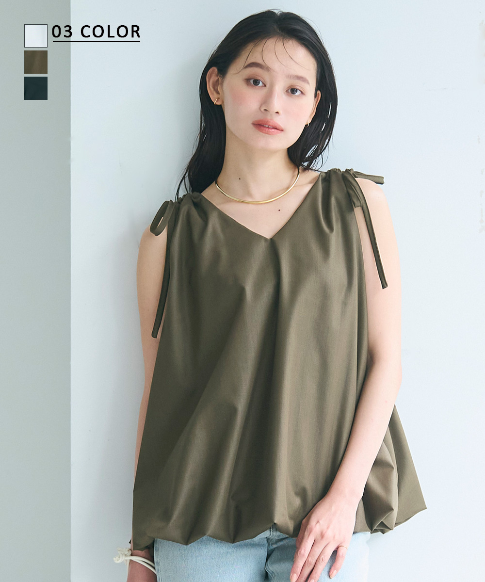 リボンバルーンノースリーブブラウス