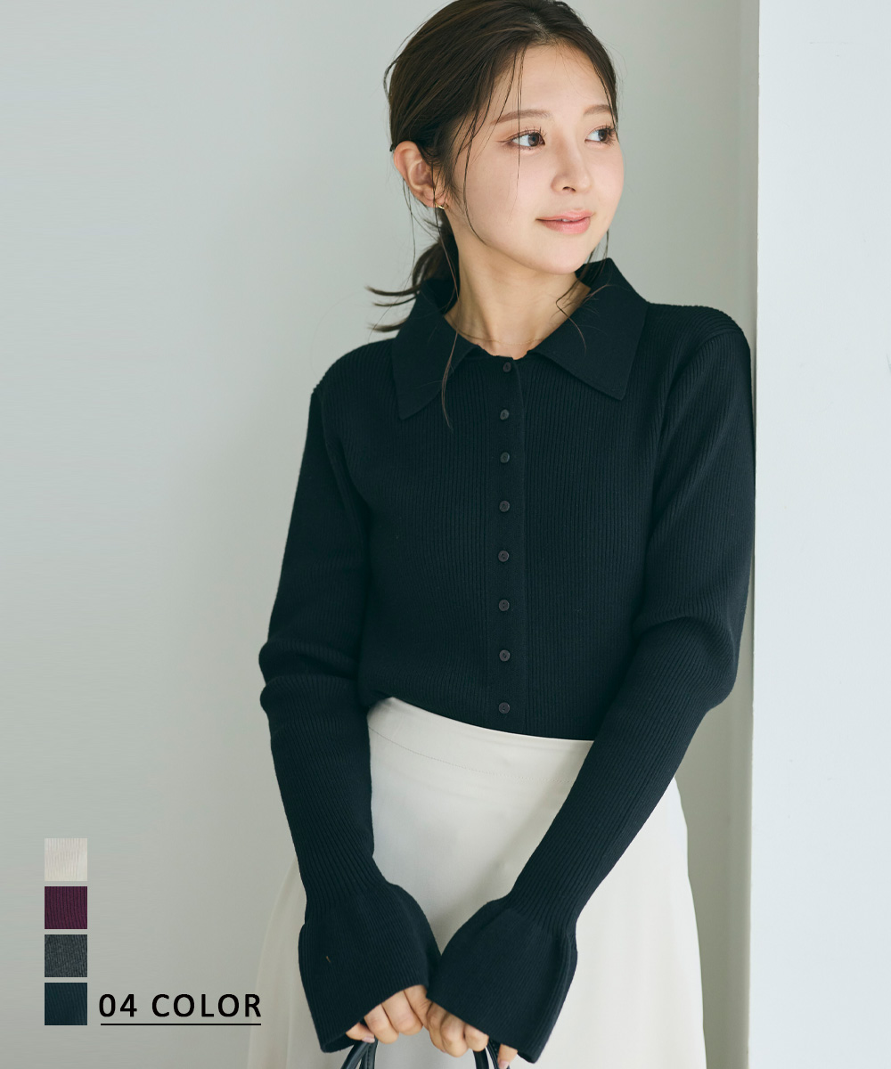 襟付き袖フレアニット