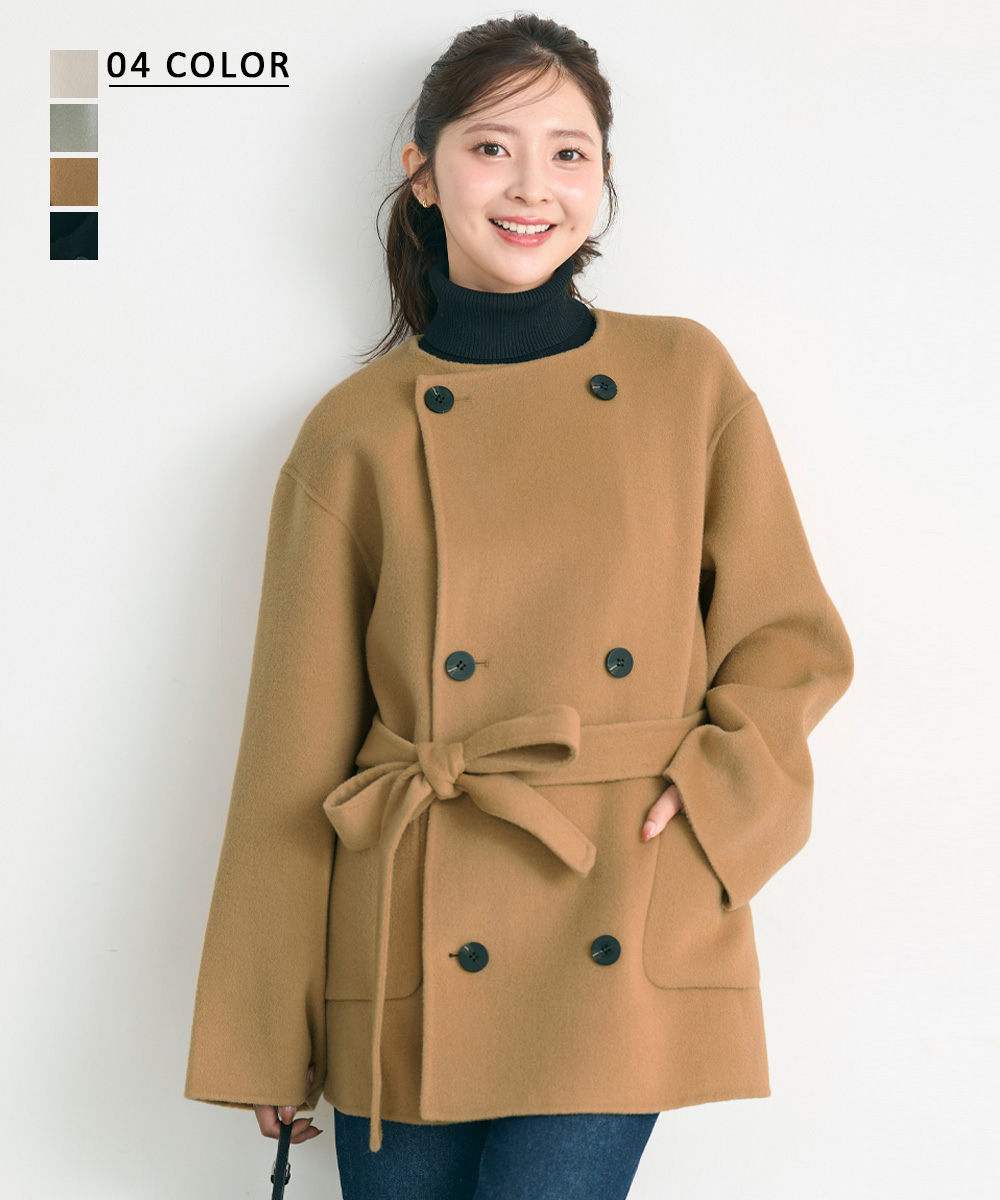 【HARUKA DESIGN】ノーカラー2WAYリバーミドルコート