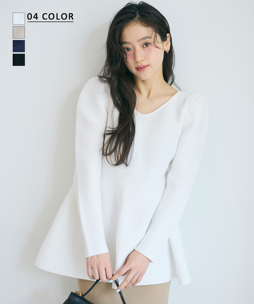 ミニパフスリーブ2wayペプラムトップス